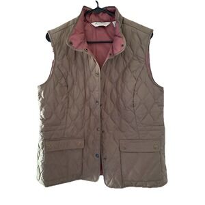 Eddie Bauer Quilted Goose Down Vest Size Large L Tan Pink Inside